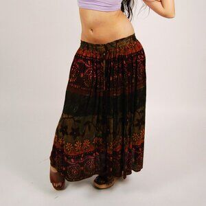 90s Artsy Maxi Skirt (M) medium vintage floral tie dye hippie boho long femme